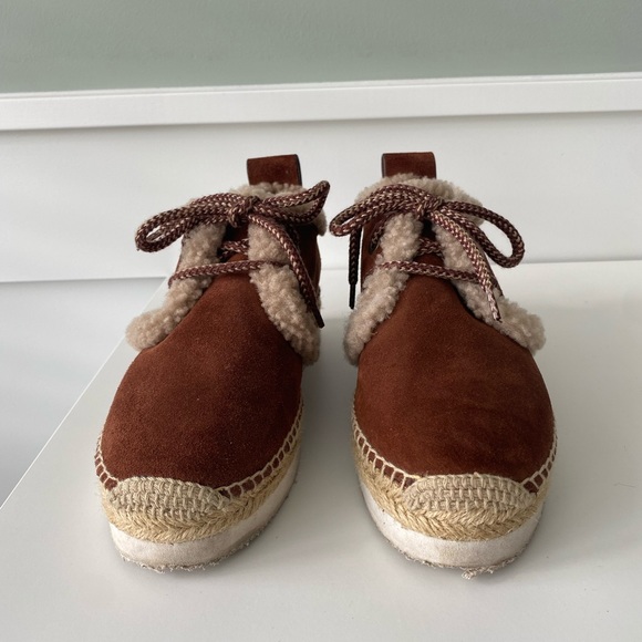 See by Chloe Brown Suede Shearling Platform Espadrille Sneaker - Picture 5 of 13
